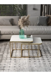 Orta Sehpa Damla İkili Lüx Gold Beyaz