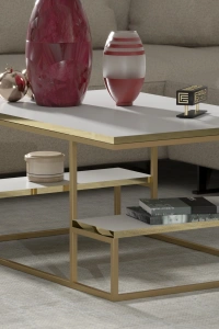 Orta Sehpa Delux Raflı Gold Beyaz