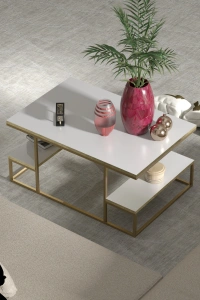 Orta Sehpa Delux Raflı Gold Beyaz