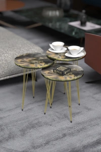 Orta Sehpa Elips Siyah Metal Ayak Bendir GOLD