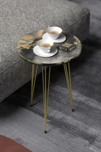 Orta Sehpa Elips Siyah Metal Ayak Bendir GOLD