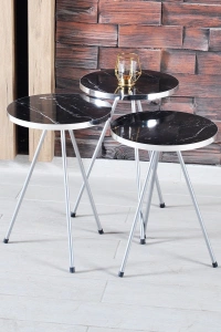 Orta Sehpa Elips Siyah Metal Ayak Gümüş Bendir