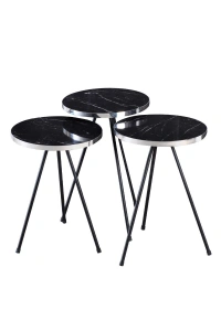 Orta Sehpa Elips Siyah Metal Ayak Gümüş Bendir