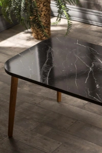 Orta Sehpa Kr Ahşap Torna Ayak Siyah Mermer Desen