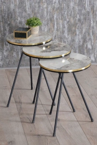 Orta Sehpa Kr Siyah Metal Ayak Çift Altın Bendir