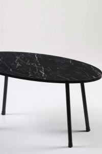 Orta Sehpa Metal Ayak Elips Siyah Mermer Desen