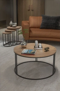 Orta Sehpa Tekli Ve 3Lü C Zigon Sehpa Kombin Set Ceviz