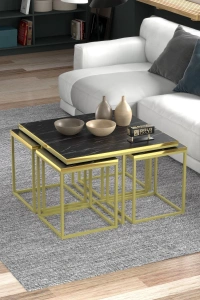 Orta Sehpa Ve Zigon Sehpa 5li Lüx Set Altın Bendir