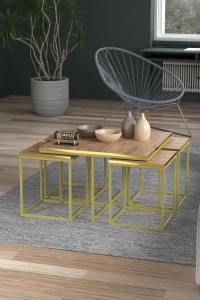 Orta Sehpa Ve Zigon Sehpa 5li Lüx Set Altın Ceviz