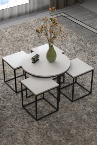 Orta Sehpa Ve Zigon Sehpa Oval Lüx 5Li Set Beyaz