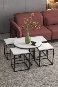 Orta Sehpa Ve Zigon Sehpa Oval Lüx 5Li Set Beyaz