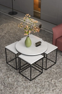 Orta Sehpa Ve Zigon Sehpa Oval Lüx 5Li Set Beyaz