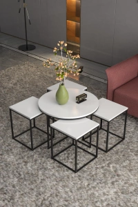 Orta Sehpa Ve Zigon Sehpa Oval Lüx 5Li Set Beyaz