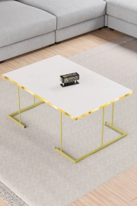 ORTA SEHPA VE ZİGON SEHPA SOLO SET GOLD BEYAZ