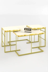 ORTA SEHPA VE ZİGON SEHPA SOLO SET GOLD KREM