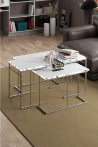 ORTA SEHPA VE ZİGON SEHPA SOLO SET GÜMÜŞ BEYAZ