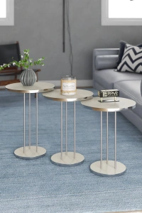 ORTA SEHPA VE ZİGON SEHPA TERRA SET GÜMÜŞ KREM