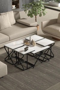 Orta Sehpa Ve Zigon Sehpa V Lüx 5Li Set Beyaz