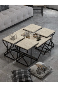 Orta Sehpa Ve Zigon Sehpa V Lüx 5Li Set Traverten