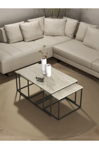 Orta Sehpa Ve Zigon Yan Sehpa Flora Set Traverten