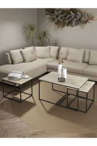 Orta Sehpa Ve Zigon Yan Sehpa Flora Set Traverten