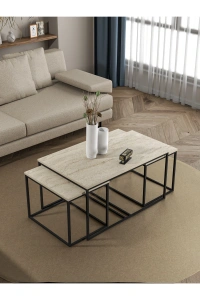 Orta Sehpa Ve Zigon Yan Sehpa Flora Set Traverten