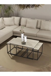 Orta Sehpa Ve Zigon Yan Sehpa Flora Set Traverten