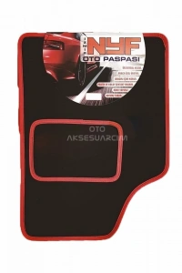 Oto Halı Paspas Universal 5 Parça Siyah Kırmızı Biyeli