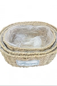 Oval Doğal Hasır Saksı Seti - 3lü
