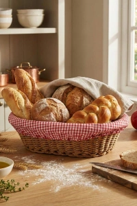 Oval Renkli Bezli İp Hasır Ekmek Sepeti