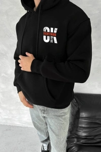 Oversize Üç İplik Kapşonlu SweatShirt - Siyah