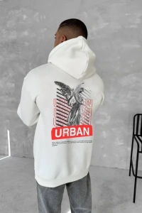 Oversize Üç İplik Kapüşonlu SweatShirt - Beyaz