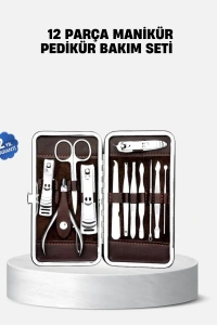 Özel Deri Çantalı 12 Parça Manikür Pedikür Bakım Seti Paslanmaz Çelik