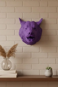 Özel Seri Mor Kurt Duvar Süsü Hediyelik Dekoratif Asılabilir Heykel