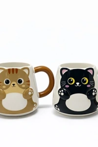 Özel Tasarım 3D Kedi Figürlü Seramik Kupa Bardak