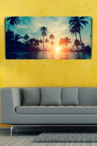 Palmiyeler ve Nehir Günbatımı Kanvas Tablo 60 x 120