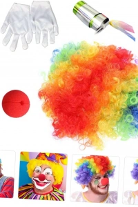 Palyaço Saç, Burun, Eldiven, Baston Seti 4lü