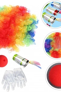 Palyaço Saç, Burun, Eldiven, Baston Seti 4lü