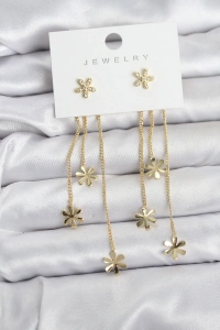 Papatya Model Gold Renk Pirinç Sallantılı Kadın Küpe