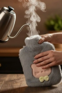 Papyonlu Kedi Figürlü Mavi Peluş Sıcak Su Torbası 1 Litre