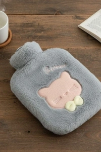 Papyonlu Kedi Figürlü Mavi Peluş Sıcak Su Torbası 1 Litre