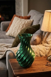 Parlak Yeşil Spiral 3D Baskı Vazo Şık Modern Dekoratif Obje