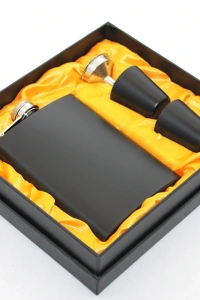 Paslanmaz Çelik 2 Shot Bardaklı Matara Seti Siyah Renk