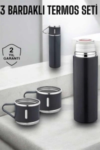 Paslanmaz Çelik 3’lü Termos Seti Vakumlu ve 8 Saat Isı Koruma