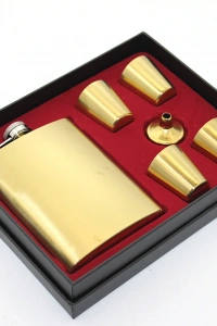 Paslanmaz Çelik 4 Shot Bardaklı Matara Seti Gold