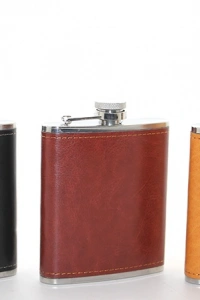 Paslanmaz Çelik Tekli 7 Oz Derili Matara