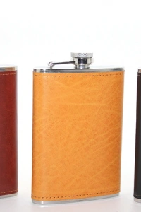 Paslanmaz Çelik Tekli 9 Oz Derili Matara