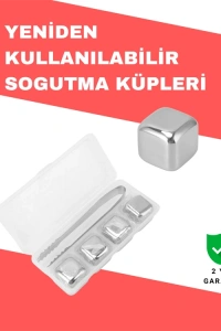 Paslanmaz Çelikten Üretilmiş Metal Buz Küpü Seti ve Buz Klipsi