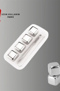 Paslanmaz Çelikten Üretilmiş Metal Buz Küpü Seti ve Buz Klipsi