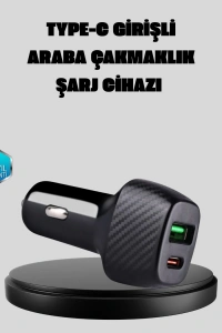 PD Destekli 38W Araç Şarj Başlığı Type-C + USB Çift Çıkış Hızlı Şarj
